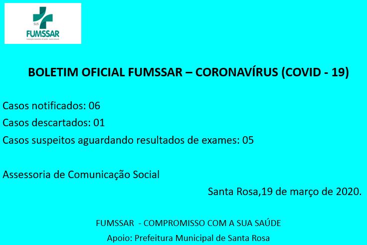 Boletim Oficial FUMSSAR – 19/03/2020 – Coronavírus